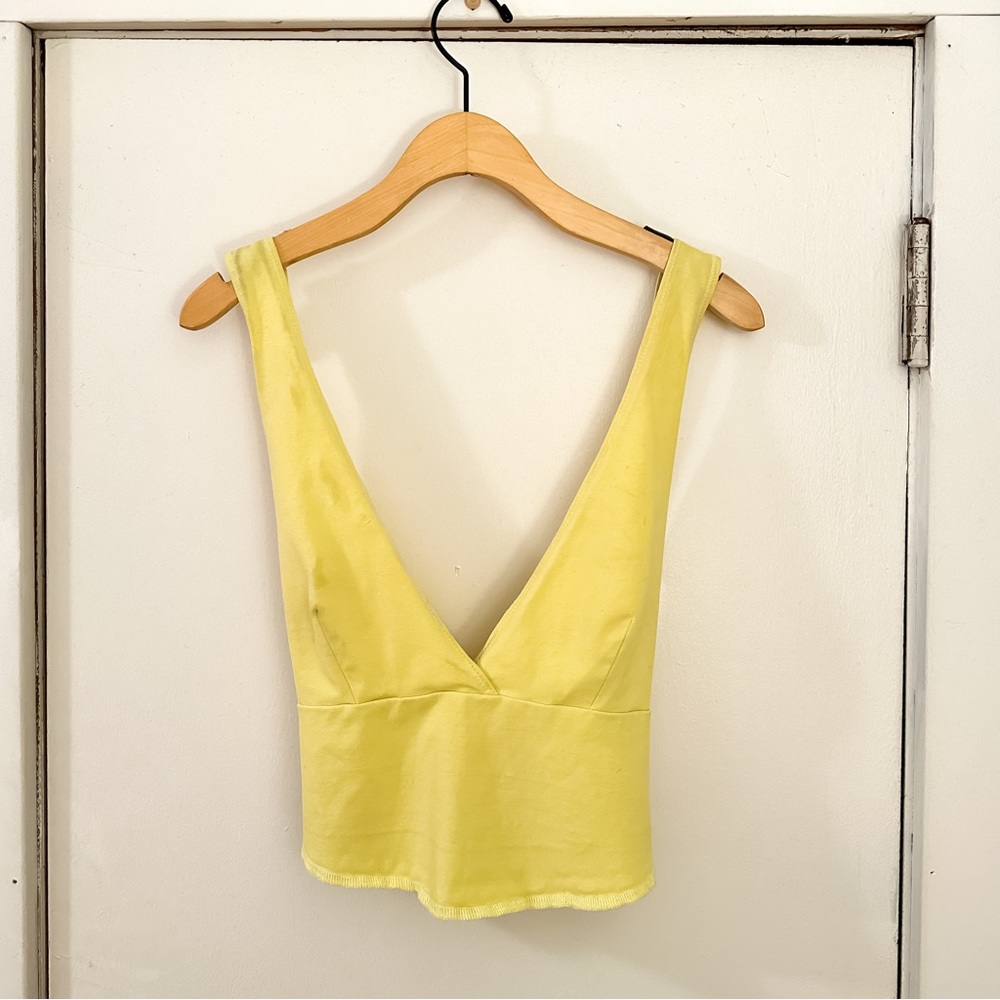 Urban Outfitters BDG Simple Yellow Cross Back Cropped Tank Top With Raw Hem